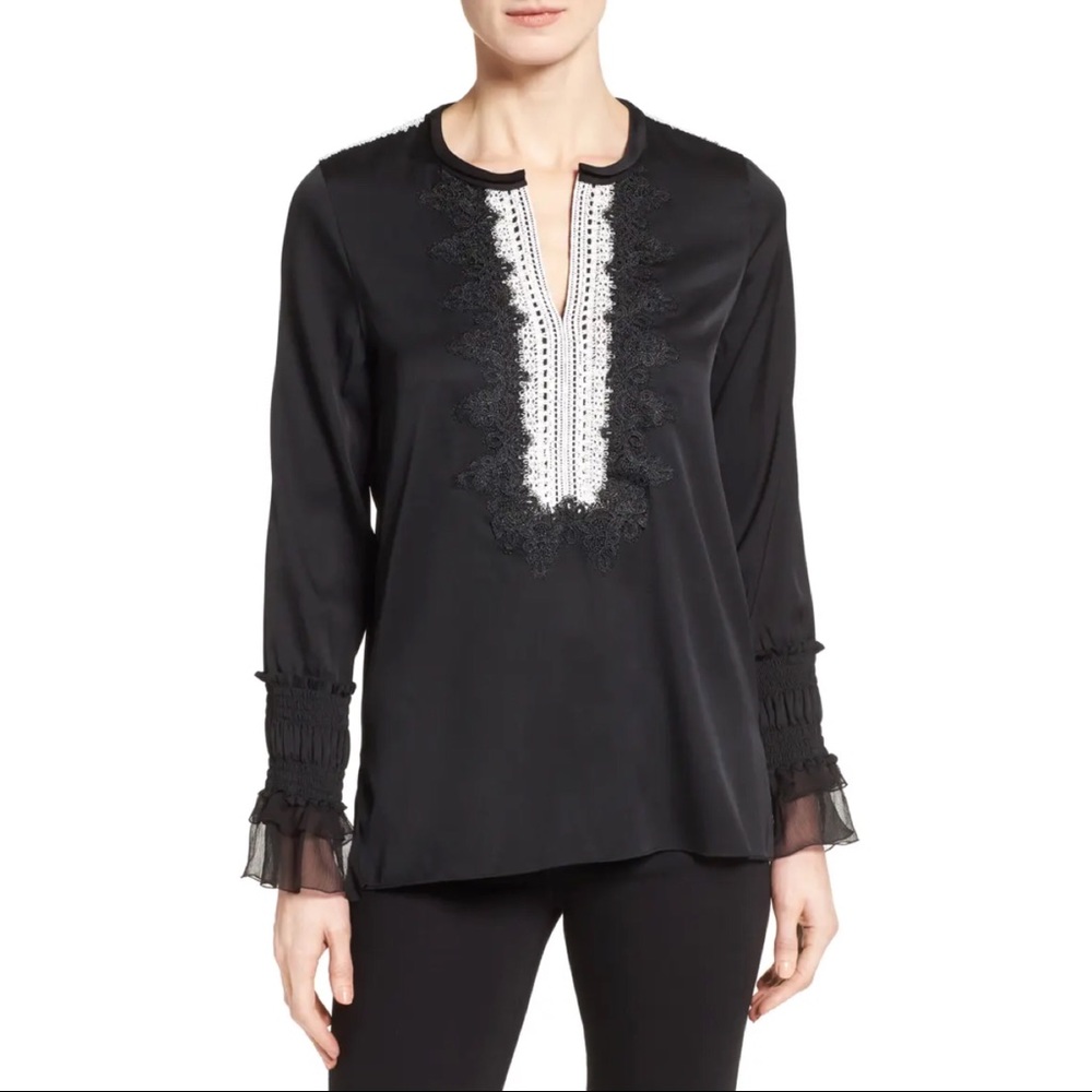 Kobi Halperin Naya Lace Trim Blouse Black White